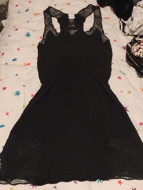 Black Crochet-Trim Racerback Mini Dress